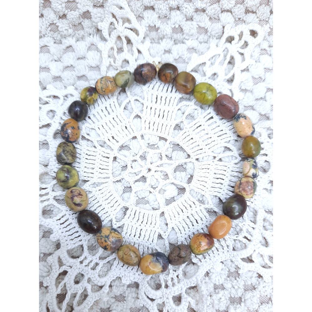 Artisan Serpentine Spherical Beaded Bracelet Stretch Gemstone Earthy Unisex NEW